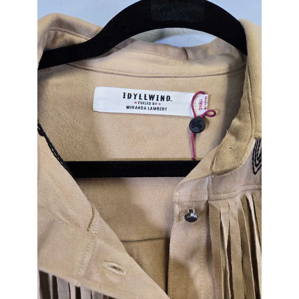 Idyllwind Western Fringe Faux Suede Embroidered Tie Front Shirt Tan Small - Picture 4 of 9